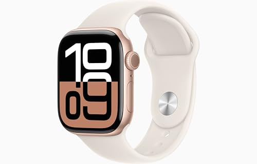 Apple Watch Series 10 [GPS + Cellular, 46mm] - Boîtier en Aluminium Or Rose avec Bracelet Sport Lumière Stellaire , M/L (Reconditionné)