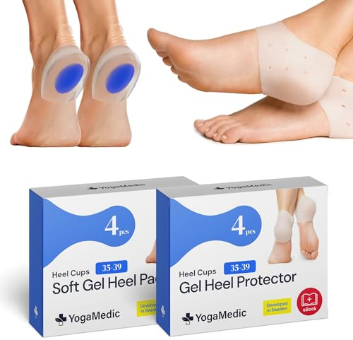YOGAMEDIC kit tallonite – 2 paia solette gel + 2 paia talloniere silicone – sollievo da fascite, tendinite, dolore tallone – riduce pressione e vesciche – uomo e donna (taglia 35–39)