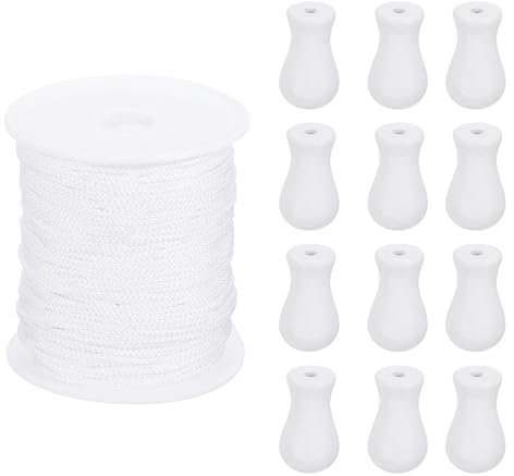 sourcing map Braided Lift Shade Cord, 1.8 mm 110 Yards/Roll Nylon Cord String with 20Pcs Wood Blind Pull Cord Knobs for Roman Blind Shade Rollers Repair Curtain Craft DIY (White)