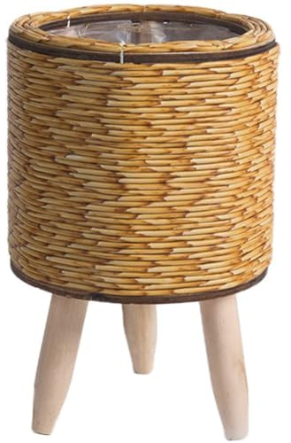 Muteitt Cesta De Macetero Tejida a Mano, Soporte para Plantas De Interior, Pequeño Soporte para Macetero con Patas De Madera, Soporte para Macetas De Pie para Decoración del Hogar
