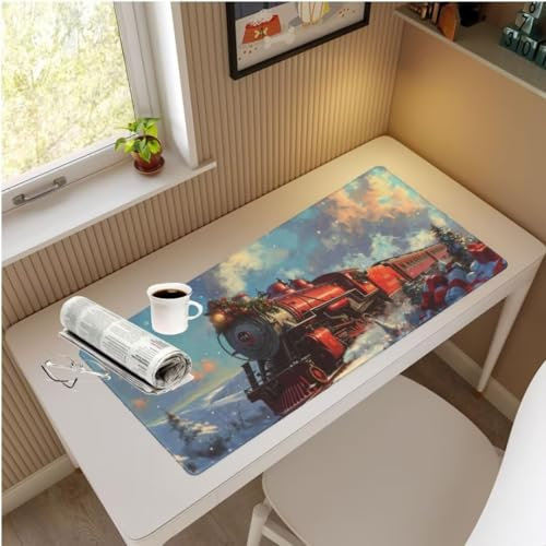 Red Train Mouse Mat Large Desk Mat 59.1x31.5 Inch, Christmas Mouse Pad Gaming Mousepad, Waterproof Keyboard Mat, Durable Desk Pad, Soft, Non-Slip Rubber Base Mouse Mats for Desk Office Gaming M794