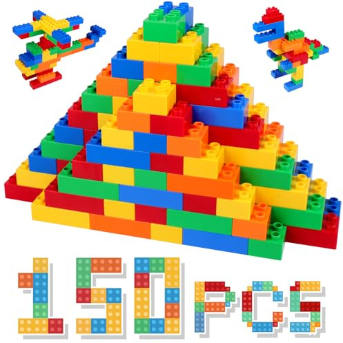 HIUME Large Building Block Set, 150 Building Blocks, Compatible with Duplo Building Bricks and Top Brands, Suitable for Children Aged 3 4 5 6 Years, A Great Building Block Gift for Boys and Girls.