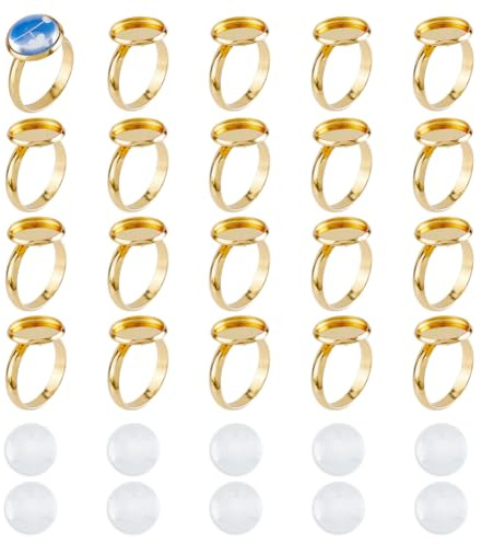 DICOSMETIC 20 Stück Leer Ringe Verstellbare Ringbasis 12mm Runde Basis Ringe Leer Ringebasis Tablett Cabochon Basis Fassung Für Ringrohlinge Edelstahl Pad Ringbasis Für DIY Ring Herstellung