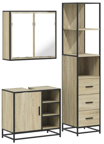 vidaXL Ensemble de Meubles de Salle de Bain 3 pcs chêne Sonoma, Armoire de Rangement, Armoire de Bain, Meuble de Toilette