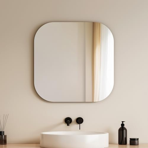 EMKE Frameless Bathroom Mirrors 500x500mm, Square Wall Mirror, Wall Mounted, HD Mirror for Hallway Decor, Bathroom, Bedroom
