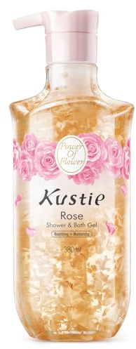 Kustie Rose Anti-Aging-Parfüm-Duschgel, echtes Blüten- und Rosenöl, 24-Stunden-Duft und tiefenwirksame Feuchtigkeitsreinigung, entfernt freie Radikale für empfindliche und trockene Haut, 380 ml