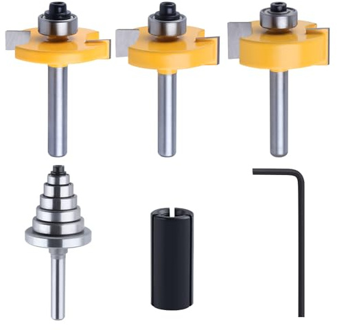 LEONTOOL Milling Machine Set with 6 Bearings (1/8, 1/4, 5/16, 3/8, 7/16, 7/16, 1/2″), 3 Pcs Milling Machines for Rabbeting Router Bit with Spin Clamp from 1/2 to 1/4