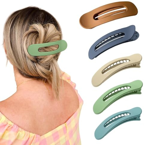 5 Stück Flat Claw Clip für Damen, Hair Clips für Women, Französisch Haarspangen für Dünnes Haar, Elegant Flache Haarklammern, Gebogen Entenschnabel Haarspangen, Haar-Accessoire Alltägliches