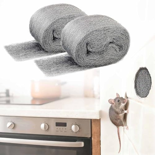 AJART Steels Wools Mice Control - #0000 Steel Wool Metal Fabric Mesh - As Gaps Fillers to Keep Mice Away - Protection for Siding, Pipelines, Garden Vents and Garages - 2Pcs