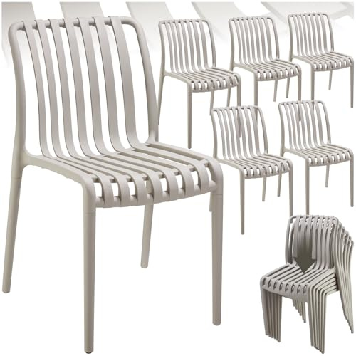 tectake® Juego de 6 Sillas de Jardín, Apilables, Resistentes a Intemperie, Cap. Carga 120 kg, Ligeras, Juego Muebles de Jardín, Muebles de Balcón, Juego de Bistró, Muebles de Exterior – Gris Topo