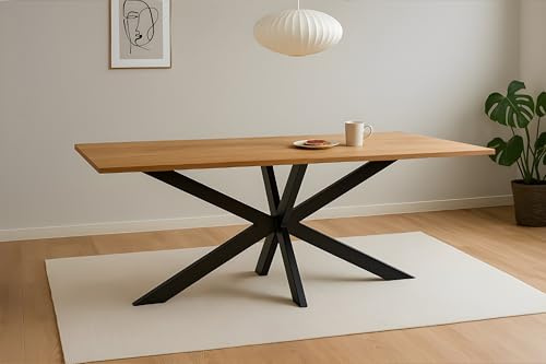 SAM Esstisch Salvador | 200 x 100 cm | Eiche massiv + geölt | Baumkante | Spider-Gestell Metall Schwarz | pflegeleichter Esszimmertisch/Küchentisch/Eichenholz-Tisch/Holztisch aus Wildeiche