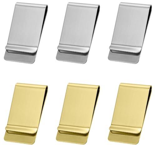 Qianyu 6 Pack Men's Slim Money Clip, Stainless Steel Cash Clips Pocket Cash Wallet Slim Credit Business Card Holder for Men Women (Gold+Silver)