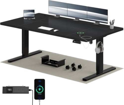 Airfish Höhenverstellbarer Schreibtisch 180x80cm mit USB-C,Schwarz | Schreibtisch Höhenverstellbar Elektrisch mit Kabelmanagement, Steh-Sitz Tisch, Bürotisch Computertisch für Home Office & PC