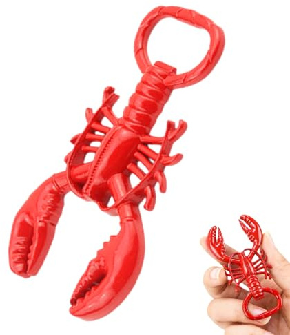 VBSYUYQ Red Zinc Alloy Lobster Shaped Novelty Bottle Opener | Crayfish shaped hand held cap opener with hanging hole for home bar camping party gift