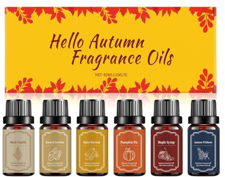 Herbst Ätherische Öle Set für Diffuser, Duftöle für Diffuser Luftbefeuchter, Kerzenduftöl zum Kerzen Gießen, Düfte zur Kerzenseifeherstellung, Trocknerball, Kürbiskuchen, Herbstwildnis