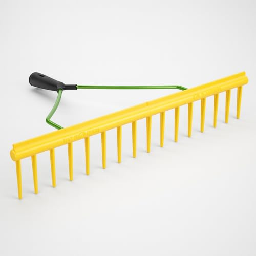 ERPINA Rastrello da giardino a 16 denti con manico da 160 cm, robusto rastrello in plastica per giardino e agricoltura con 64 cm di larghezza di lavoro e bordo livellato, ideale per proprietari di