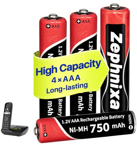 4 Pack 1.2V 750mAh Ni-MH AAA Rechargeable Batteries - Pre-Charged Low Self-Discharge AAA Battery for Panasonic, BT, Gigaset Cordless Phones | Remote Controls, Toys & More