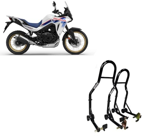 Coppia 2 Cavalletti alzamoto alza moto per alzare sollevare la ruota gomma forcellone cerchi anteriore e posteriore compatibile con Honda Transalp 750 XL