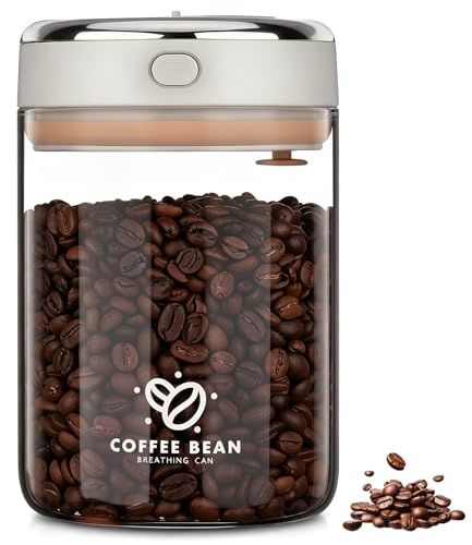 1100ml Airtight Coffee Canister with One-Way CO2 Valve, Borosilicate Glass Coffee Bean Storage Jar with Date Tracker, Kitchen Vacuum Container for Tea, Sugar, Nuts, Keep Fresh (1100, Millilitres)