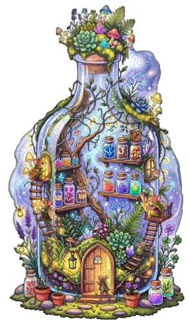 Jigfoxy Holzpuzzle mit verzauberter Flasche für Erwachsene, 295 Stück, einzigartige Tierform, Holzpuzzles, Geburtstagsgeschenke für Familie und Freunde mit Holzbox (34 x 19 cm)