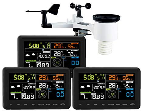 Profi Funk Wetterstation Froggit WH3000 SE PRO TRIPLE (3 Displays) - WiFi Internet Wetterstation Farbdisplay, Wunderground, App