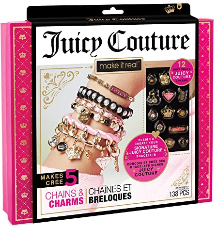 Make It Real Juicy Couture armbandtillverkningsset med Deluxe-amuletter, pärlor, sammetsband och guldkedjor - Leksaker för flickor