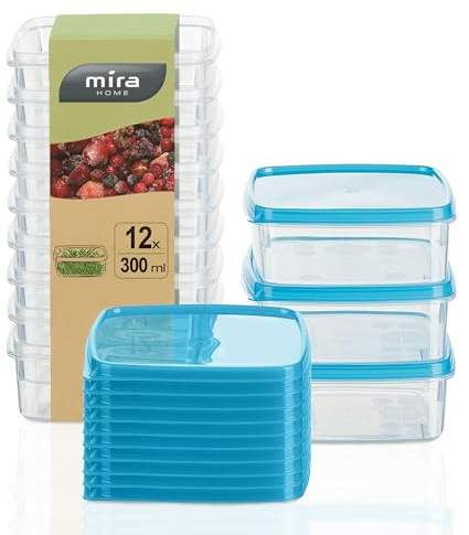 MiraHome Gefrierdosen 12x0,3L quadratisch blau – Vorratsdosen mit Deckel luftdicht – Transparente Frischhaltedosen mit Deckel – Aufbewahrungsbox Küche für Mealprep & Organisation – Austrian Quality