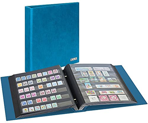 LINDNER Das Original Briefmarkenalbum mit Schraubmechanik, inkl. 10 Einsteckblätter, blau