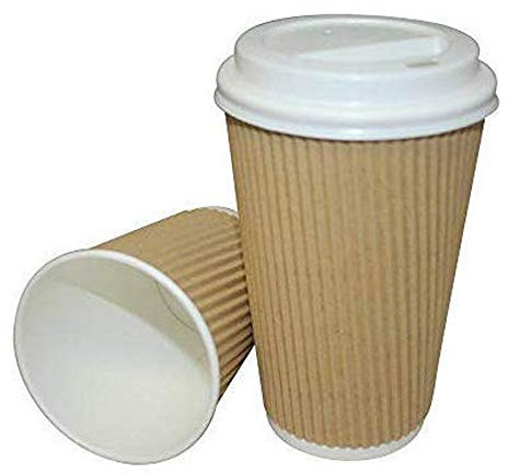 We Can Source It Ltd - 100 x 12oz / 360ml Kraft Triple Walled Disposable Paper Ripple Cups - Hot Drink Cups + LIDS Free