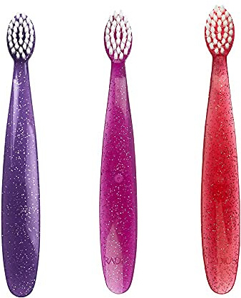 RADIUS Totz Toothbrush Extra Soft Brush BPA Free & ADA Accepted Designed for Delicate Teeth & Gums for Children 18 Months & Up - Purple Pink Coral - Pack of 3
