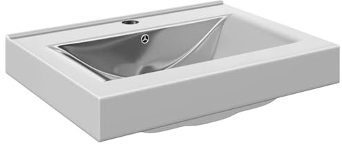 vidaXL Waschbecken mit Überlauf Waschtisch Aufsatzwaschbecken Waschplatz Waschschale Handwaschbecken Becken Badezimmer 60x46x16cm Keramik Silbern