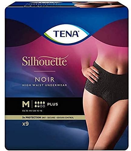 Tena Silhouette Plus – Medium – Schwarz mit hoher Taille – 2 Packungen mit 9 Stück