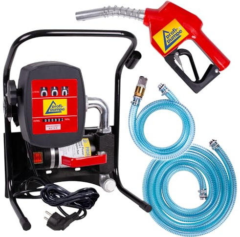 Dieselpumpe Heizölpumpe Biodiesel-Pumpe Selbstansaugend Power-600-4-1 Kraftstoffpumpe 230V Elektro-Dieselpumpe mit Zähler, Flexi-Saug-und Druckschlauch, Automatik Zapf-Pistole, Zubehör