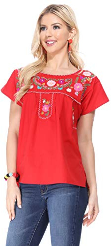 unik Women Traditional Puebla Mexican Embroidered Blouse Size Small