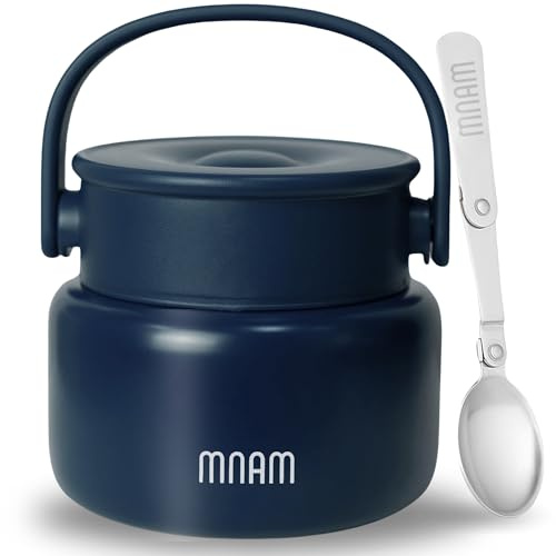 mnam Termo Comida Caliente 500 ml - Fiambrera Térmica Comida Caliente en Acero Inoxidable Doble Aislado con Cuchara - Termo Papilla Bebe Infantil y Adultos - Taper Termico