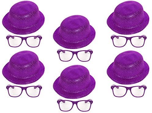 Alsino Melonenhut Glitzerhut Partyhut Glitzer Party mit Brille für Silvester JGA 6er Set Fasching Karneval Kostüm Lila Unisex Erwachsene Einheitsgröße