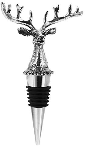 Amosfun Christmas Wine Bottle Stopper, Silver Elk Wine Bottle Saver, Vintage Deer Head Wine Plug Stopper Wine Bottle Sealers Christmas Party Favors