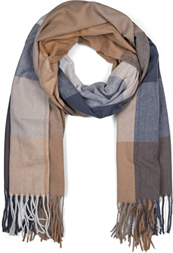 styleBREAKER Bufanda de cuadros escoceses suaves unisex con largos flecos, a cuadros, de invierno, robada 01017110, color:Marrón-Beige-Gris