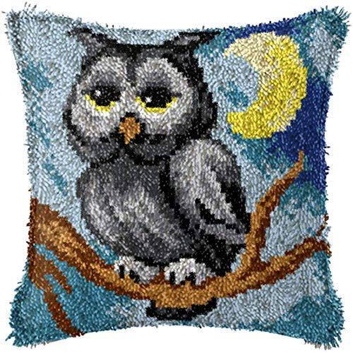 Knüpfkissen Zum Selber Knüpfen Kamel Und Eule Knüpfen Set Knüpf-Sets Knüpfteppich Für Kinder&Erwachsene Sofakissen Kissen Bastelset Latch Hook Kit 43Cmx43cm,B