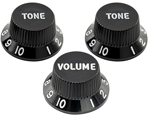 Musiclily Ultra Universal Strat Potiknöpfe Knobs Gitarre 1 Volume 2 Tone Set für Fender USA Stratocaster ST Style E-Gitarre, Schwarz