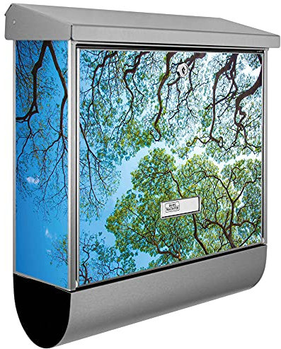 banjado® Burgwächter Briefkasten Edelstahl 38x39x12cm mit Motiv Zwischen Bäumen 2 / Briefkasten Edelstahl ohne Zeitungsfach/Briefkasten grau/Postkasten inkl. Montagematerial & 2 Schlüsseln