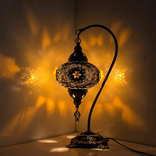 ENVA (20 Variations) Turkish Moroccan Mosaic Lamp Light - Turkish Lamp - Handmade Mosaic Swan Neck Table Desk Bedside Lamp- Free LED Bulb (3049)