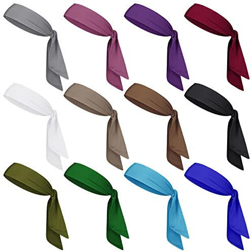 Haarbänder für Herren und Damen, Sport, athletisch, Tennis, Ninja, Karate, verstellbar, elastisch, Bandana, Schweißbänder, Haarbänder für Basketball, Laufen, Workout, dunkle Farbe, 12 Stück