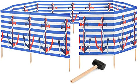 Garronda Strand Windschutz Sichtschutz 15m lang Plus Gummihammer GAEX001 (Streifen/Anker, 15 m)