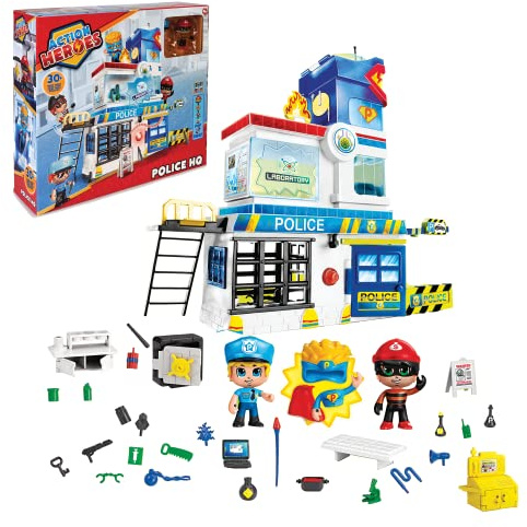 ACTION HEROES Police HQ, Quartier generale della polizia, numerosi accessori, 1 personaggio. Per bambine e bambini dai 4 anni, Famosa ACN07010