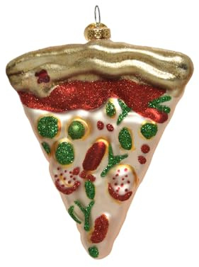 Kaemingk Christbaumschmuck Glas 10,1cm Pizza Ecke Weihnachtskugeln Essen mundgeblasen Gold Creme