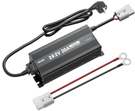 Redodo 24V 20A Lithium Batterieladegerät, 0V-Aktivierung, 29,2V AC-DC | Für 25.6V LiFePO4 Akkus, Anderson-Stecker & LED-Anzeige, Mehrfachschutz, 3-Stufen-Ladung für WoMo, Inselanlagen & Home