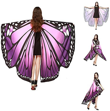 TANCUDER Costume d'ailes de papillon pour femme - Cape, écharpe, poncho, sans baguettes, pour fête, Noël, cosplay, carnaval