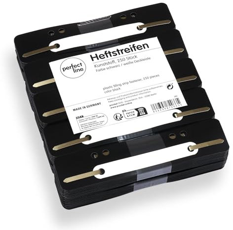 perfect line - 250 Heftstreifen (10x25 Stk.), Schwarz, recycelbarer Kunststoff, Made in Germany