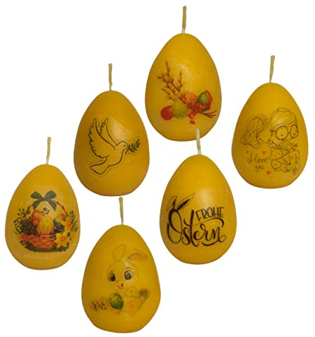 Bienenwachskerze | Osterei Kerze | Ostern | Frühlings ei | Eikerzen - Osterkerzen mit verschiedenen Motiven - Handgemachte aus 100% Bienenwachs. 40 x 40 x 60 mm; 55 Gramm (mit Motiv - 6Stk.)